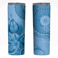 Blue Bula Fiji Skinny Tumbler Fijian Dance Fan Tapa Cloth Pattern