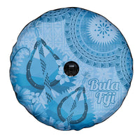 Blue Bula Fiji Spare Tire Cover Fijian Dance Fan Tapa Cloth Pattern