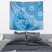 Blue Bula Fiji Tapestry Fijian Dance Fan Tapa Cloth Pattern