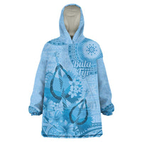Blue Bula Fiji Wearable Blanket Hoodie Fijian Dance Fan Tapa Cloth Pattern LT14 One Size Blue - Polynesian Pride