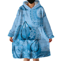 Blue Bula Fiji Wearable Blanket Hoodie Fijian Dance Fan Tapa Cloth Pattern LT14 - Polynesian Pride