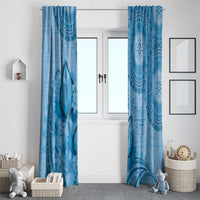 Blue Bula Fiji Window Curtain Fijian Dance Fan Tapa Cloth Pattern