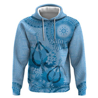 Blue Bula Fiji Zip Hoodie Fijian Dance Fan Tapa Cloth Pattern