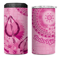 Pink Bula Fiji 4 in 1 Can Cooler Tumbler Fijian Dance Fan Tapa Cloth Pattern