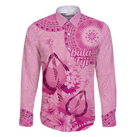 Pink Bula Fiji Family Matching Off The Shoulder Long Sleeve Dress and Hawaiian Shirt Fijian Dance Fan Tapa Cloth Pattern