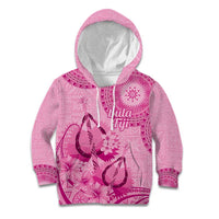 Pink Bula Fiji Kid Hoodie Fijian Dance Fan Tapa Cloth Pattern