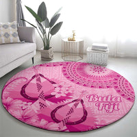 Pink Bula Fiji Round Carpet Fijian Dance Fan Tapa Cloth Pattern
