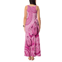 Pink Bula Fiji Tank Maxi Dress Fijian Dance Fan Tapa Cloth Pattern