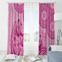 Pink Bula Fiji Window Curtain Fijian Dance Fan Tapa Cloth Pattern
