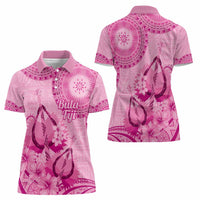 Pink Bula Fiji Women Polo Shirt Fijian Dance Fan Tapa Cloth Pattern