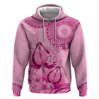 Pink Bula Fiji Zip Hoodie Fijian Dance Fan Tapa Cloth Pattern