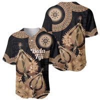 Black Bula Fiji Baseball Jersey Fijian Dance Fan Tapa Cloth Pattern
