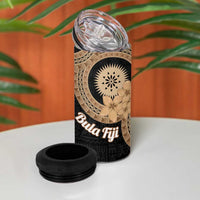 Black Bula Fiji 4 in 1 Can Cooler Tumbler Fijian Dance Fan Tapa Cloth Pattern