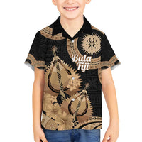 Black Bula Fiji Family Matching Off Shoulder Short Dress and Hawaiian Shirt Fijian Dance Fan Tapa Cloth Pattern