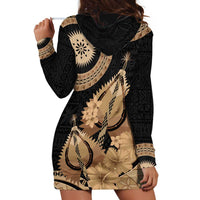 Black Bula Fiji Hoodie Dress Fijian Dance Fan Tapa Cloth Pattern