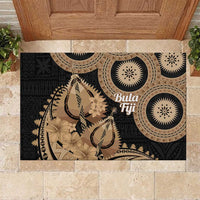 Black Bula Fiji Rubber Doormat Fijian Dance Fan Tapa Cloth Pattern LT14 Black - Polynesian Pride