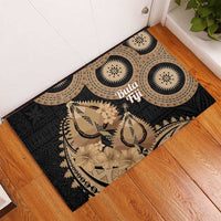 Black Bula Fiji Rubber Doormat Fijian Dance Fan Tapa Cloth Pattern LT14 - Polynesian Pride