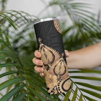 Black Bula Fiji Skinny Tumbler Fijian Dance Fan Tapa Cloth Pattern