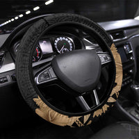 Black Bula Fiji Steering Wheel Cover Fijian Dance Fan Tapa Cloth Pattern