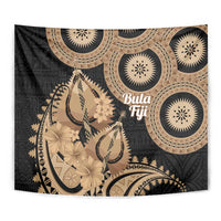 Black Bula Fiji Tapestry Fijian Dance Fan Tapa Cloth Pattern
