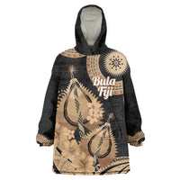 Black Bula Fiji Wearable Blanket Hoodie Fijian Dance Fan Tapa Cloth Pattern LT14 One Size Black - Polynesian Pride