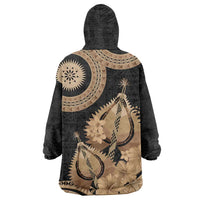 Black Bula Fiji Wearable Blanket Hoodie Fijian Dance Fan Tapa Cloth Pattern LT14 - Polynesian Pride