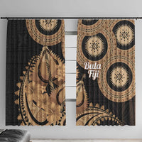 Black Bula Fiji Window Curtain Fijian Dance Fan Tapa Cloth Pattern