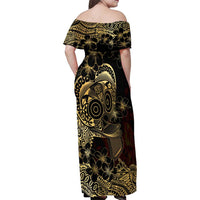 Frangipani Festival Rabaul Family Matching Off Shoulder Maxi Dress and Hawaiian Shirt PNG Tribal Baining Mask Tattoo - Polynesian Pride