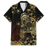 Frangipani Festival Rabaul Family Matching Off Shoulder Short Dress and Hawaiian Shirt PNG Tribal Baining Mask Tattoo - Polynesian Pride