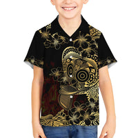 Frangipani Festival Rabaul Family Matching Off Shoulder Short Dress and Hawaiian Shirt PNG Tribal Baining Mask Tattoo - Polynesian Pride