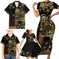 Frangipani Festival Rabaul Family Matching Short Sleeve Bodycon Dress and Hawaiian Shirt PNG Tribal Baining Mask Tattoo - Polynesian Pride
