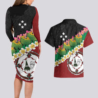 Frangipani Festival Rabaul East New Britain Couples Matching Long Sleeve Bodycon Dress and Hawaiian Shirt Dukduk Dance With Plumeria - Polynesian Pride