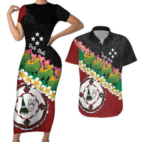 Frangipani Festival Rabaul East New Britain Couples Matching Short Sleeve Bodycon Dress and Hawaiian Shirt Dukduk Dance With Plumeria - Polynesian Pride