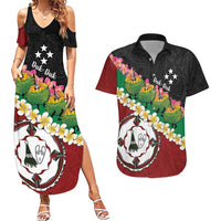 Frangipani Festival Rabaul East New Britain Couples Matching Summer Maxi Dress and Hawaiian Shirt Dukduk Dance With Plumeria - Polynesian Pride