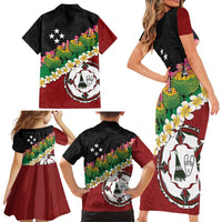 Frangipani Festival Rabaul East New Britain Family Matching Short Sleeve Bodycon Dress and Hawaiian Shirt Dukduk Dance With Plumeria - Polynesian Pride