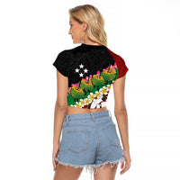 Frangipani Festival Rabaul East New Britain Raglan Cropped T Shirt Dukduk Dance With Plumeria - Polynesian Pride