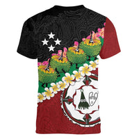 Frangipani Festival Rabaul East New Britain Women V-Neck T-Shirt Dukduk Dance With Plumeria - Polynesian Pride