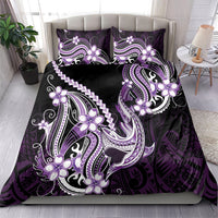 Purple Black Aloha Hawaii Bedding Set Polynesian Shark Tattoo Plumeria