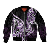 Purple Black Aloha Hawaii Bomber Jacket Polynesian Shark Tattoo Plumeria