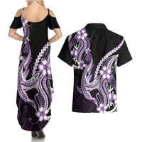 Purple Black Aloha Hawaii Couples Matching Summer Maxi Dress and Hawaiian Shirt Polynesian Shark Tattoo Plumeria LT14 - Polynesian Pride