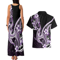 Purple Black Aloha Hawaii Couples Matching Tank Maxi Dress and Hawaiian Shirt Polynesian Shark Tattoo Plumeria LT14 - Polynesian Pride