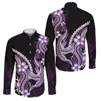Purple Black Aloha Hawaii Family Matching Long Sleeve Bodycon Dress and Hawaiian Shirt Polynesian Shark Tattoo Plumeria LT14 Dad's Shirt - Long Sleeve Purple - Polynesian Pride