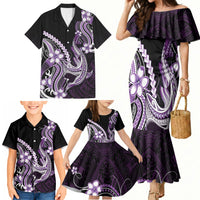 Purple Black Aloha Hawaii Family Matching Mermaid Dress and Hawaiian Shirt Polynesian Shark Tattoo Plumeria LT14 - Polynesian Pride