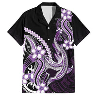 Purple Black Aloha Hawaii Family Matching Mermaid Dress and Hawaiian Shirt Polynesian Shark Tattoo Plumeria LT14 Dad's Shirt - Short Sleeve Purple - Polynesian Pride