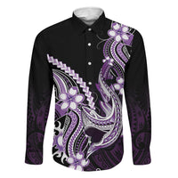 Purple Black Aloha Hawaii Family Matching Mermaid Dress and Hawaiian Shirt Polynesian Shark Tattoo Plumeria LT14 Daughter's Dress Purple - Polynesian Pride