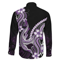Purple Black Aloha Hawaii Family Matching Off Shoulder Maxi Dress and Hawaiian Shirt Polynesian Shark Tattoo Plumeria LT14 Son's Shirt Purple - Polynesian Pride