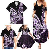 Purple Black Aloha Hawaii Family Matching Summer Maxi Dress and Hawaiian Shirt Polynesian Shark Tattoo Plumeria LT14 - Polynesian Pride