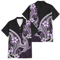Purple Black Aloha Hawaii Family Matching Tank Maxi Dress and Hawaiian Shirt Polynesian Shark Tattoo Plumeria LT14 Dad's Shirt - Short Sleeve Purple - Polynesian Pride