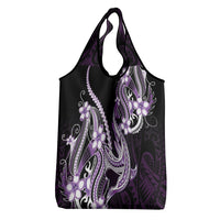 Purple Black Aloha Hawaii Grocery Bag Polynesian Shark Tattoo Plumeria