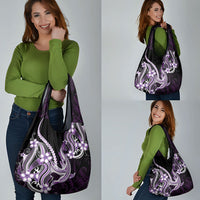 Purple Black Aloha Hawaii Grocery Bag Polynesian Shark Tattoo Plumeria